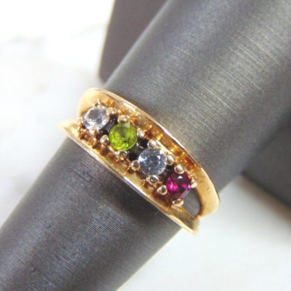 Womens Vintage Estate 10K Yellow Gold Diamond & Gemstone...